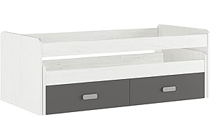 Shiito | Modelo Chelsea - Cama Nido Juvenil Doble + Cajones para almacenar | Blanco Veteado y Grafito - 198.4 cm (Largo) x 98 cm (Ancho) x 72 cm (Alto) | Primera Calidad y Alta Resistencia