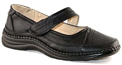 Ladies Womens Leather Lined Extra Wide EEE Fit Slip On ...