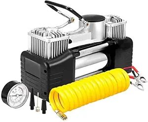 Lucario Silver Dual Cylinder 12V Air Compressor Pump for Car, Heavy Duty Portable Tyre Inflator 150PSI with LED Work Lights for Auto,Truck,SUV, Balls etc