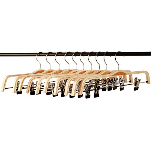 LOHAS Home® naturfarbige Holzhosenrbügel mit Anti-Rost-Haken und 2 einstellbaren Klammern, 10er-Pack - 5