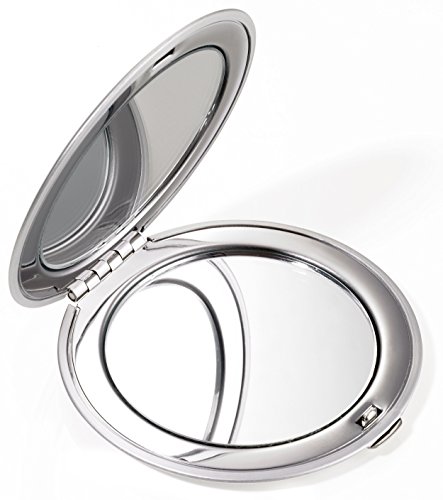 TROIKA SERENITY ROSE TASCHENSPIEGEL – #COM03-A166 – rund, silber – Spiegel und Vergrößerungsspiegel (1:2) – glänzend verchromt – mit Design-Aufkleber – Aluminium – TROIKA-Original - 2