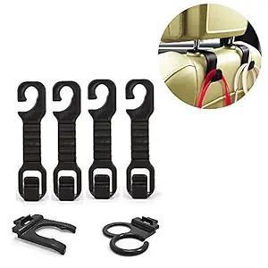 Detachi Car Back Seat Head Rest Hook Hanger/Storage Holder for Umbrella, Purse & Hand Bags (Pack of 4-Black)