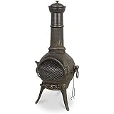Tall Modern Cast Iron & Steel Etinas Chimenea, Log Burner (Large Garden Patio Heater, Fire Pit BBQ Chiminea)