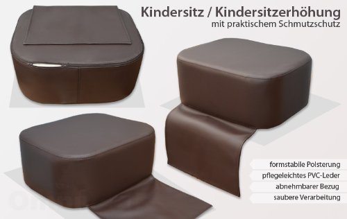 Kinder Kissen für Friseurstühle, pflegeleicht, Farbe Schwarz oder Weiß oder Braun oder Gelb, mit umschlagbarer Schürze, Höhe ca. 18 cm, Tiefe ca. 35 cm, Breite ca. 42 cm braun - 2