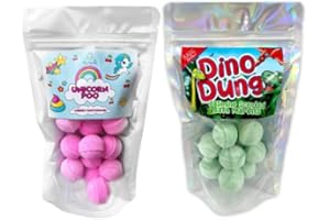 BARE BOUTIQUE Unicorn Poo and Dino Dung Double Pack. 2 x 12 Mini Bath Bombs. 12 Unicorn Poo Cherry Scented, 12 Dino Dung Jasmine Scented. Ideal Stocking Filler, Secret Santa