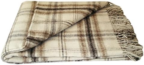 Wool Blanket – 100% Pure New Zealand Wool Plaid Blanket Sofa Throw/Blanket (140 x 200 cm) Weiß / Hellbraun / Braun