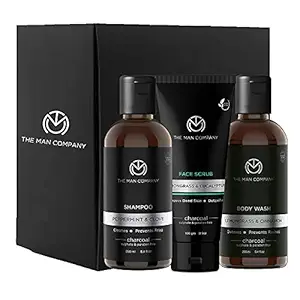 The Man Company Charcoal Cleansing Kit | Set of 3 ? Charcoal Body Wash 250ml, Charcoal Shampoo 250ml, Charcoal Face Scrub 100 gm | Deep Cleanses, Dandruff Treatment, Skin Exfoliation