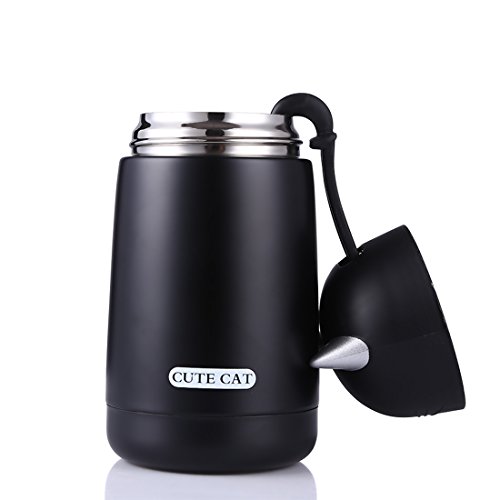 beyonda fmsb60239 Kätzchen Isolier Flasche Trinkflasche, niedlich Katze Edelstahl Kaffee Thermos Flasche Reisebecher mit Griff, im Freien heiße Milch Wasser Vakuum Cup für Kinder Baby – schwarz - 6