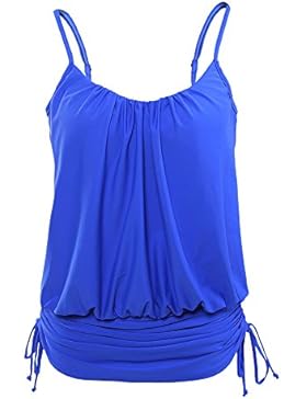 Uranus Damen Spaghetti Gurt Kordelzug Polsterung Swimdress Tankini Oben Bandage