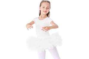 Bezioner Tutu do tańca klasycznego, bawełniana sukienka na balet z krótkim rękawem dla dziewczynek biała 110
