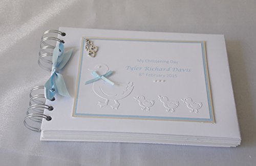 Baby Boy Christening/Naming Day Personalised Guest Book, Album ,Scrapbook,A5 With Embossing
