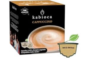 Kabioca - Cappuccino gourmand et raffiné - 16 Capsules d'origine végétale pour préparation Cappuccino - Dosettes tout en un compatibles avec machine Dolce Gusto capsules®