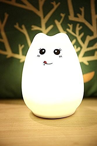 Riroad Portable Silicone LED Multicolor Night Lamp, USB Rechargeable Children Night Light with Warm White &amp; 7-Color Breathing Dual Light Modes, Sensitive Tap Control for Baby Adults Bedroom (Greedy)