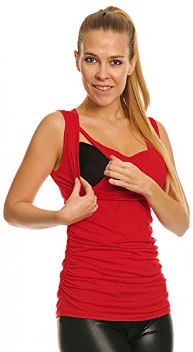 Happy Mama. Women's Maternity Nursing Top Stretch Sleeveless Tunic 10-18. 371p (Red, 12)
