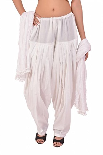 Stylenmart Women's Cotton Semi Patiala Pants with Dupatta Set (STMASEPA078611_White_Free Size)