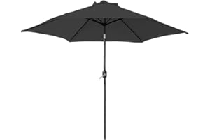 GREEN BAY Greenbay 3m Round Parasol 8 Metal Ribs Construction Garden Furniture Parasol Outdoor Umbrella With Winding Crank & Tilt Function (Black)