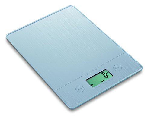 EXZACT EX9150 Super Schmal (1.4 CM) Elektronische Küchenwaag / Digitale Waage - Hartglasplattform - Berührungsknopf - Batterie Inklusive - 5kg/11lb (Silber)