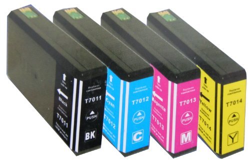 4 Cartouches d'encre xL pour cartouches d'encre epson workforce pro wP 4015 4015DN-wP-wP-wP - 4025 4025DW wP - 4035 wP-wP - 4095 4515 wP 4515DN 4525–wP-wP-wP - 4525DNF 4535 4535DWF wP-wP-wP - 4545 4545DTWF 4595 1xblau wP - 1 x noir, 1 x 1 x rouge, jaune de rechange compatible epson t7011 t7012 t7013 t7014