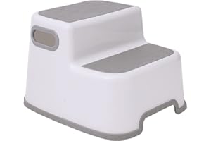 Straame Double Step Stool for Kids, Non-Slip 2 Step Stool for Toddlers with Built-in Handles, Step Stool for Potty Training, Bathroom and Kitchen, Sturdy and Practical Design (White)