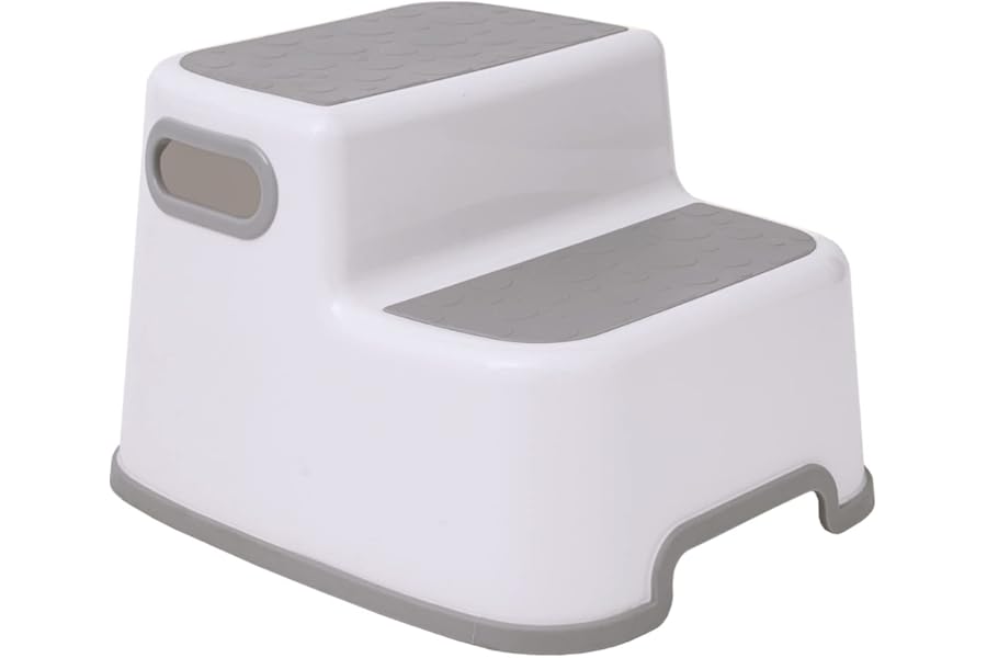 Straame Double Step Stool for Kids, Non-Slip 2 Step Stool for Toddlers with Built-in Handles, Step Stool for Potty Training, Bathroom and Kitchen, Sturdy and Practical Design (White)
