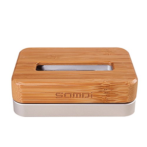 SAMDI Luxus Bambus Aluminium Handy Docking Ladestation Halterung für Apple iPhone 6 Plus 5S 5C 4S