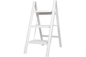 BAOYOUNI Escabeau Pliable à 3 Marches Échelle Domestique Antidérapante Escabot Portable Léger avec 20cm Pédale Large, Max Capacité 150 kg, pour Maison, Bureau, Cuisine, Garage, Blanc