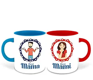 DecorVecor Mama and Mami Inspired Light Blue & Red Inner Colour Set of 2 Coffee Mug- Mamu, Mami, Best Quotes, Happy Birthday, Relation, Best Couple, Unique Gifts (Mama & Mami)