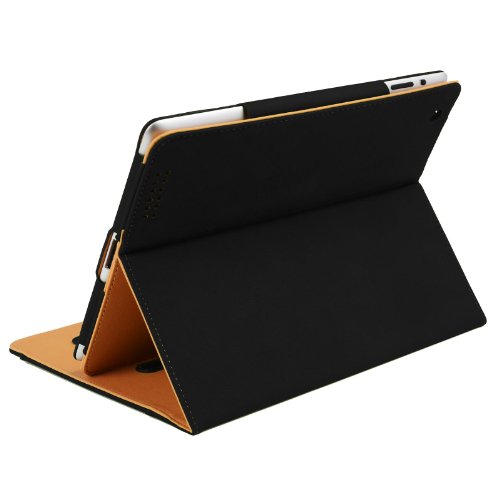Madcase Apple iPad 4 / 3 / 2 Smart Case Etui Faux Ledertasche Hülle mit Auto Schalf und Wach Sleep-Funktion inkl. Displayschutzfolie und Stylus Touch stift – Schwarz / Beige - 5