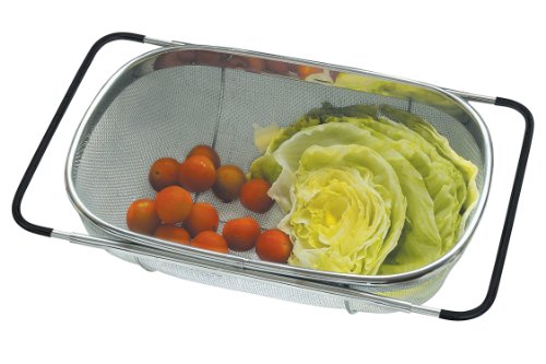 Premier Housewares Sieb für die Spüle, 12 x 56 x 24 cm, Edelstahl, ausziehbare Griffe, schwarz