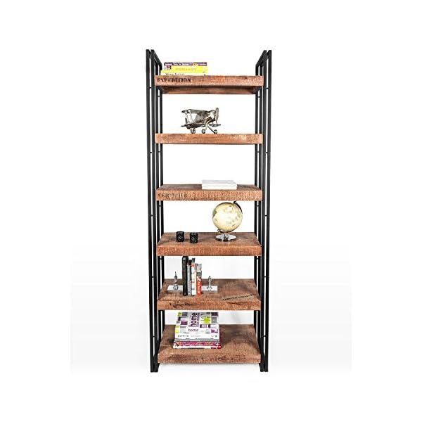 Homescapes Columbus Tall Bookshelf or Display Unit - Industrial Reclaimed Wood Furniture Versatile Bookcase with Six Storage Shelves - Image 3