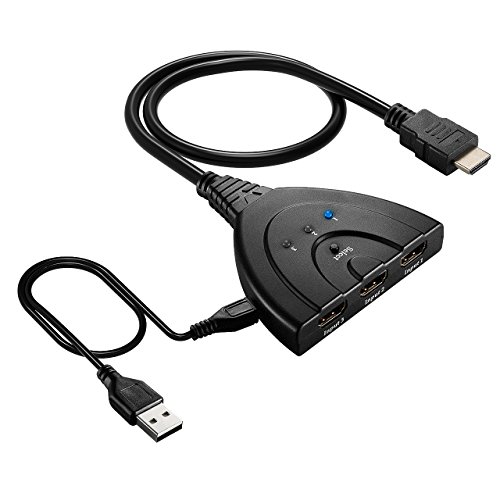 HDMI Switch, OMorc Vergoldet Full HD 1080P HDMI Verteiler mit USB Kabel 3 Port Umschalter 3 IN / 1 OUT 3D Ready HDMI Splitter Switcher Stecker Automatische Und Manuelle Umschaltung für HDTV, PS3, PS4, Xbox One, Bluray Player, DVD Player usw