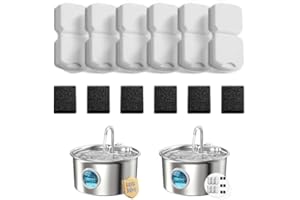 ATMZIQXR 12 Fontanella per Gatti Acciaio Filtri: Fontana per Gatti Filtro - Fontanella Gatto Filtro - Filtrare le Impurità e Addolcire l'acqua - 6 Filtri a Carbone Attivo + 6 Filtri a Spugna