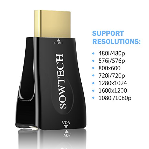 HDMI auf VGA, SOWTECH Vergoldet 1080P HDMI zu VGA Adapter Konverter Stecker (Male zu Female) – Schwarz - 4