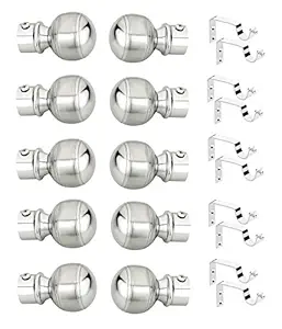 WSK Stainless Steel Glossy Matte Series Curtain Bracket Door and Window Fitting Hardware: F519/S100-005 - Silver, 5 Set