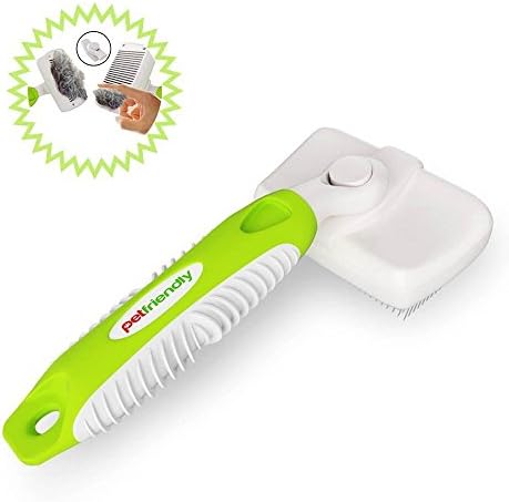Pet Friendly Supplies Slicker Brush for Dogs and Cats, Self Cleaning Grooming Deshedding Tool, Removes Matts, Tangles, and Loose Undercoat, Best for Small and Large Pets with Short Hair Coat - Green