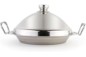 SAHARASHOP Tajín marroquí cocoWhite Ø 34 cm inducción Tajin Tagin acero inoxidable plata todo tipo de cocinas