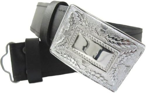 Boys black Kilt Belt With Thistle Buckle Size 26"-31" (66-79cm)