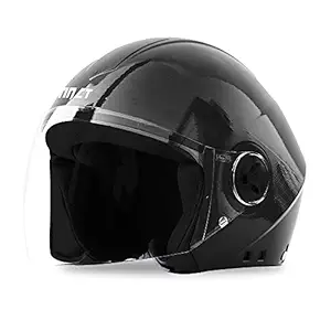 GoMechanic- Instinct Series- Alpha, Open Face Helmet with Clear Visor, Lightweight ABS Motorbike Helmet for Men - Black (Medium-580MM)