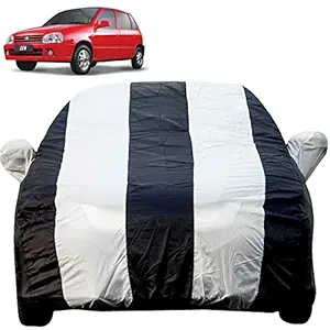 Autofact Car Body Cover with Mirror Pockets Compatible for Maruti Old Zen (Triple Stitched, Bottom Fully Elastic, White , Blue Color)