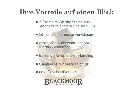 Whisky-Steine aus Edelstahl – Geschenkset mit Eiszange, Box und Samtbeutel - 5