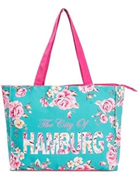Robin Ruth Canvas Schultertasche Hamburg Flower in grün/pink (Maße: LxHxT 36x28x11cm)