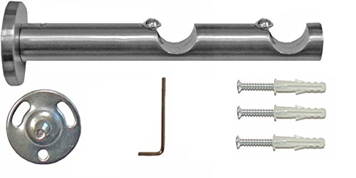 GARDUNA 160cm Gardinenstange Ø 16mm „Cap“, 2-lauf, edelstahl-optik (ohne Ringe) - 2