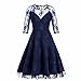 Produktbild Sannysis Abendkleid Cocktailkleid Partykleid Rockabilly Kleid Frauen Vintage Spitze Formale Patchwork Hochzeit Cocktail Party Retro Schaukel Kleid (sexy-Marine, L)