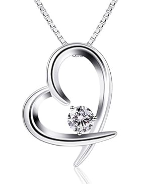 B.Catcher Kette Damen Herz Anhänger 925 Sterling Silber 5A Zirkonia Halskette mit Etui Schmuck Geschenk