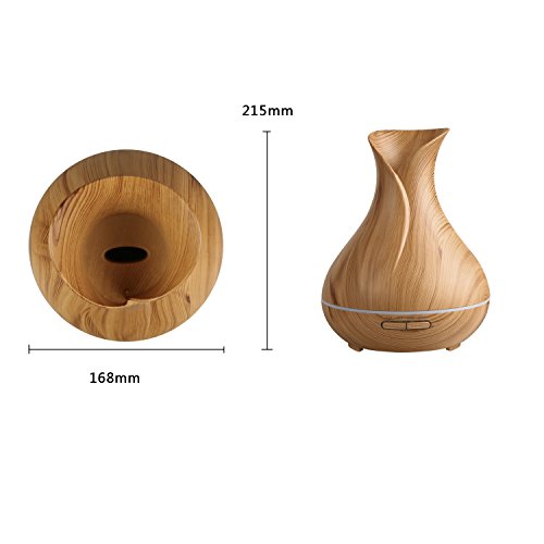 COOSA Hölzernes Getreide, 400ml Aroma wesentlicher Diffuser, kühler Ultraschall Nebel, Luftbefeuchter mit buntem hellem justierbarem Nebel, wasserloses Auto-Abschaltung für Hauptyoga Büro Badekurort (Hell) - 5