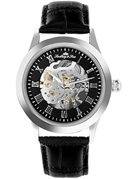 Lindberg & Sons Herren-Armbanduhr Automatik Analog Skelettuhr Leder Schwarz - CHP194