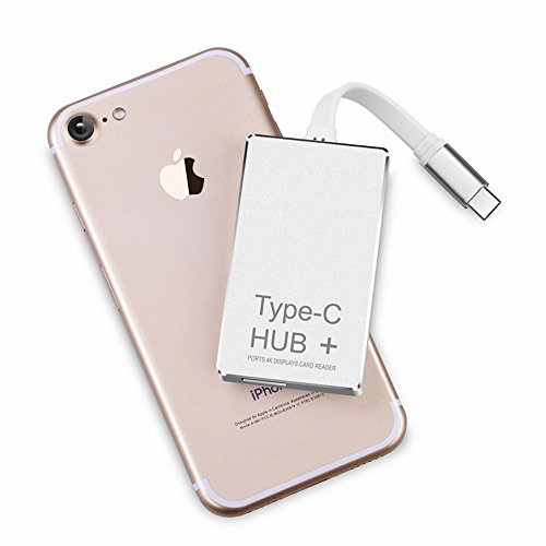 USB C Adapter Type c Hub, iMounTop USB 3.0 Type-C Adapter mit 3.0 Kartenleser SD / microSD, PD Ladeanschluss , 4K HDMI Videoausgang , 2 x SuperSpeed USB 3.0 Anschlüsse , für Apple New MacBook Pro 2016, MacBook 2015/2016, ChromeBook Pixel, HP i7, Dell XPS (OTG funktion für Smartphone) (Silber) - 2