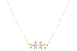 Malu Maiese - Collar Familia, Collar Family, Collar Colgante Familia, Collar Personalizado Familia, Collar Madre Padre y Hijos (1 Niña y 1 Niño, Oro Amarillo 18K)
