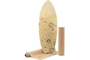 ‎MADIVO MADIVO Balanceboard 3in1 Set | Surfboard + Korkrolle + Korkmatte | Gleichgewichtstrainer Indoor & Outdoor | Balance Board aus Holz + inklusive Rolle und Matte | Surf Skateboard für Koordinationstraining