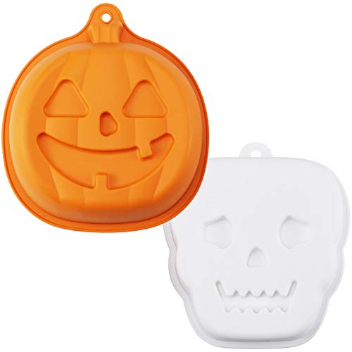 HULISEN 2 moldes de silicona para hornear Halloween, calabaza con forma de fantasma, moldes de postre de chocolate